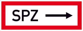 Hinweisschild für die Feuerwehr »SPZ ---->« 