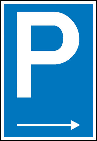 Parkplatzschild »Symbol: P mit Richtungspfeil rechts« 