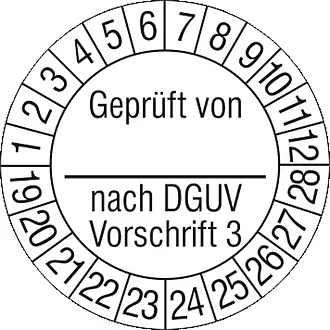 Prüfplakette »Geprüft von_nach DGUV Vorschrift3« 