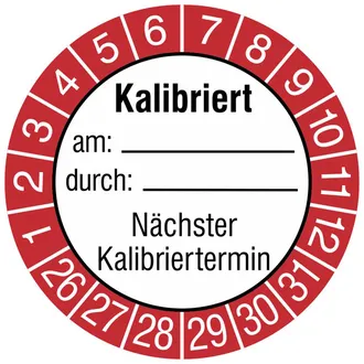 Prüfplakette »Kalibriert am: durch:, Nächster Kalibriertermin« 