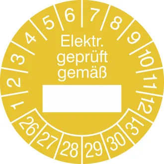 Prüfplakette - mit Jahresfarbe »Elektr. geprüft gemäß« 