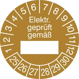Prüfplakette - mit Jahresfarbe »Elektr. geprüft gemäß« 