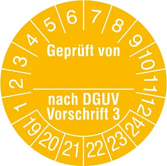 Prüfplakette - mit Jahresfarbe »Geprüft von_nach DGUV Vorschrift 3« 