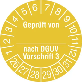 Prüfplakette - mit Jahresfarbe »Geprüft von_nach DGUV Vorschrift3« 