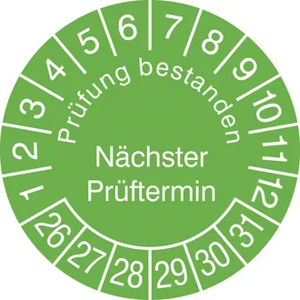 Prüfplakette »Prüfung bestanden, Nächster Prüftermin« 