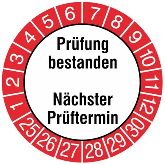 Prüfplakette »Prüfung bestanden/Nächster Prüftermin« 