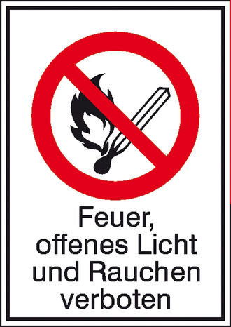 Verbots-Kombischild »Feuer, offenes Licht und Rauchen verboten« 
