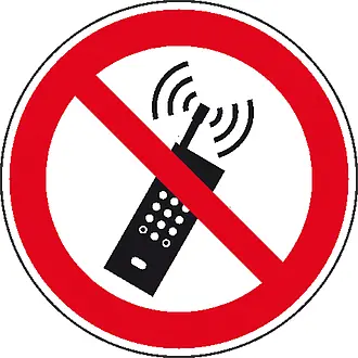 Verbotsschild »Eingeschaltete Mobiltelefone verboten« 