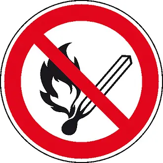 Verbotsschild »Keine offene Flamme, Feuer, offene Zündquelle und Rauchen verboten« 