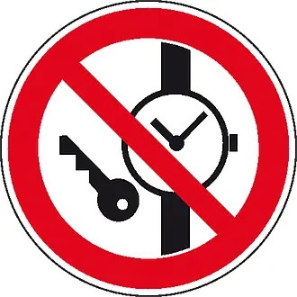 Verbotsschild »Mitführen von Metallteilen oder Uhren verboten« 