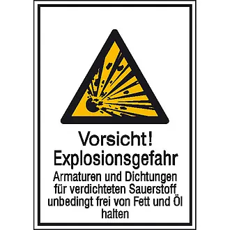 Warn-Kombischild »Vorsicht! Explosionsgefahr Armaturen und« 