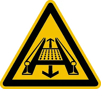 Warnschild »Warnung vor Gefahren durch eine Förderanlage im Gleis« 
