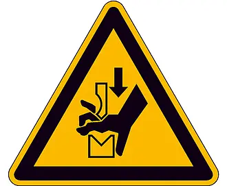 Warnschild »Warnung vor Quetschgefahr der Hand zwischen den Werkzeugen einer Presse« 
