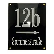 Schwarze Emaille Hausnummer mit Pfeil