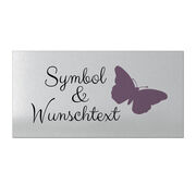 Aluminiumschild nach Ihren Wünschen - Sie wählen aus vielen Symbolen und Schriften und wir gestalten Ihr individuelles Schild. Das Schild erhalten Sie in Aluminium gebürstet. Der Druck erfolgt in ... Aluminiumschild mit Wunschtext und Symbol - Größe 300 x 150 mm - silbern