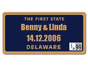 Plates im Design von US Kennzeichen - Delaware Hier bieten wir Ihnen ein individuelles KFZ Kennzeichen, welches nach dem Vorbild eines originalen US Nummernschildes aus Delaware gestaltet wird. Das ... Delaware - The First State - US-Nummernschild mit Wunschtext bedruckt
