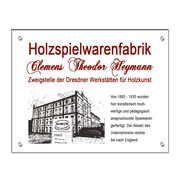Gedenktafeln erinnern an historische Ereignisse oder an Persönlichkeiten. Im Beispiel sehen Sie ein transparentes Acrylschild im Direktdruckverfahren von hinten bedruckt. Weitere Alternative zu einem ... Gedenktafel aus Acryl