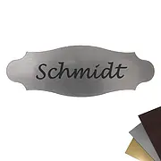 Zweifarbiges Schild für Namen  in Silber und Schwarz