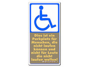 Behindertenparkplatz Schild aus Aluminium mit Wunschtext