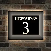 Beleuchtete LED Hausnumer mit Straßennamen