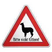 Bitte nicht füttern - Dreieckiges Verkehrschild Lama und Wunschtext