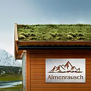 Edelstahlschild mit Berglandschaft