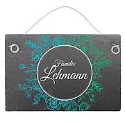 Farbenfrohes Schieferschild mit Blumen und Familiennamen Größe: 15 x 10 cm