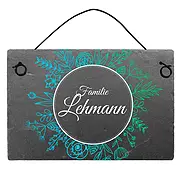 Farbenfrohes Schieferschild mit Blumen und Familiennamen Größe: 15 x 10 cm