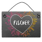 Farbenfrohes Schieferschild mit Herz und Familiennamen Größe: 150 x 100 mm