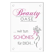 Acrylschild bedruckt mit Logo und Spruch