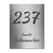 Hausnummer aus Edelstahl mit Familienname