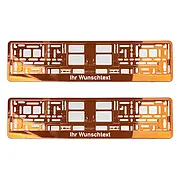 2 Nummernschildrahmen chrom orange mit Text