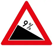 Verkehrszeichen 9% Gefälle