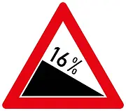 Straßenschild 16% Gefälle