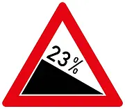 Dreieckiges Verkehrsschild 23% Gefälle