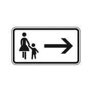 Zusatzschild StVO - Gehweg gegenüber benutzen - rechtsweisend