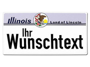 Aluminiumschild nach KFZ Kennzeichen aus Illinois Hier bieten wir Ihnen ein individuelles KFZ Kennzeichen, welches nach dem Vorbild eines originalen US Nummernschildes aus Illinois gestaltet ... Illinois USA-Nummernschild mit Wunschtext bedruckt