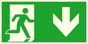Fluchtweg-​Kombischild »Notausgang rechts, abwärts « 
