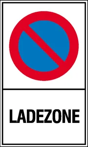 Halteverbotsschild »Symbol: Eingeschränktes Halteverbot, Text: Ladezone« 