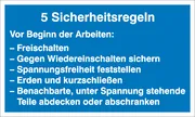 Hinweisschild »5 Sicherheitsregeln« 