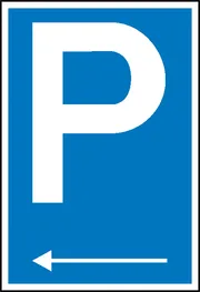 Parkplatzschild »Symbol: P mit Richtungspfeil links« 