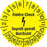 Prüfplakette »Elektro-​Check - Geprüft gemäß BetrSichV« 