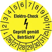 Prüfplakette »Elektro-​Check - Geprüft gemäß BetrSichV« 