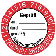 Prüfplakette »Geprüft am: durch gemäß « 