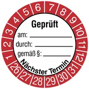 Prüfplakette »Geprüft am: durch gemäß« 