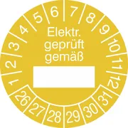 Prüfplakette - mit Jahresfarbe »Elektr. geprüft gemäß« 