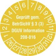 Prüfplakette - mit Jahresfarbe »Geprüft gem. BetrSichV §3 (3), DGUV …