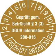 Prüfplakette - mit Jahresfarbe »Geprüft gem. BetrSichV §3 (3), DGUV …