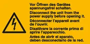Warn-​Kombischild »Vor Öffnen des Gerätes spannungsfrei schalten« 