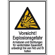Warn-​Kombischild »Vorsicht! Explosionsgefahr Armaturen und« 